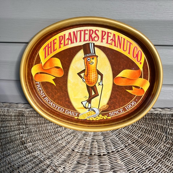 Vintage Metal Planters Peanut Company Advertisement Oval Shaped Serving Tray - Picture 7 of 7